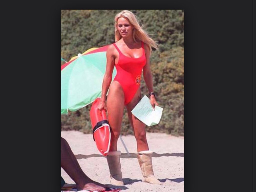 Pamela Anderson on the set of Baywatch in her Ugg boots